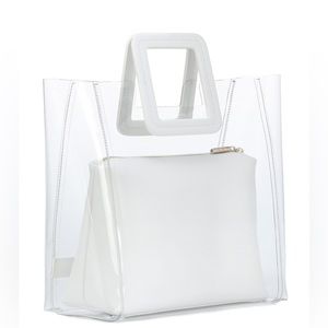 Staud Shirley Perspex Clear PVC White Top Handle Tote Bag with pouch Medium